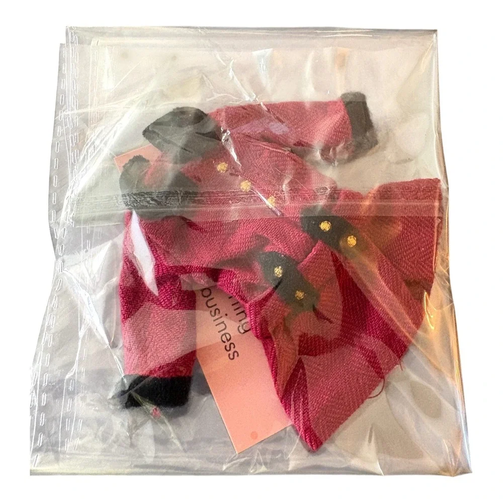 American‎ Girl Doll Red Herringbone Winter Coat Black Velvet Trim Gold Buttons